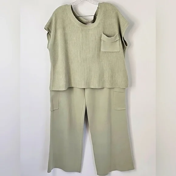 Sincerely Jules Sage Knit Set Wide Leg Pant wCargo Pockets Ribbed Sleeveless Top - Picture 12 of 12